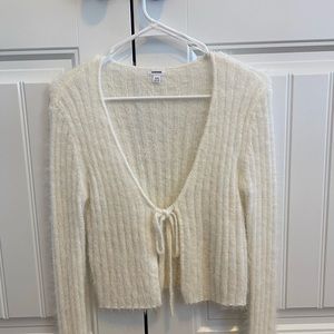 Garage white fuzzy cardigan